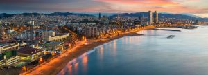 Barcelona beach on morning sunrise