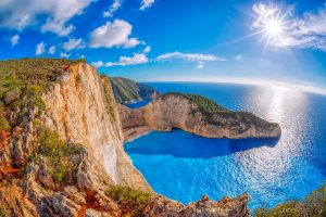 Navagio,Beach,With,Shipwreck,Against,Sunset,On,Zakynthos,Island,In