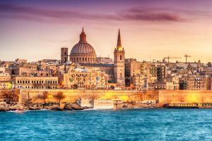 Valletta,,Malta:,Skyline,From,Marsans,Harbour,At,Sunset